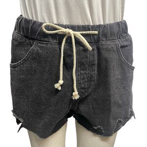 Wish List denim jean shorts,distressed pull on w/ draw string, black size S